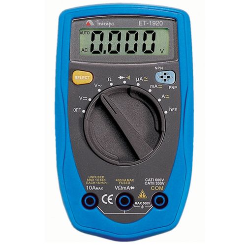 Multímetro Digital AC DC Data Hold Teste HFE Minipa ET-1920