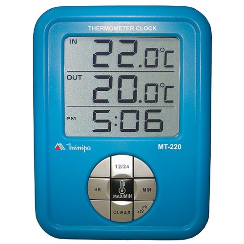 Relógio Termômetro Interno 0°C ~ 60°C Externo -50°C ~ 70°C Minipa MT-220