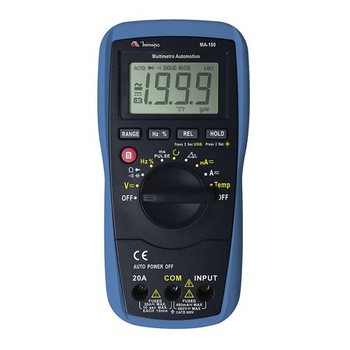 Multímetro Automotivo com Interface USB e Funções RPM - Minipa MA-150