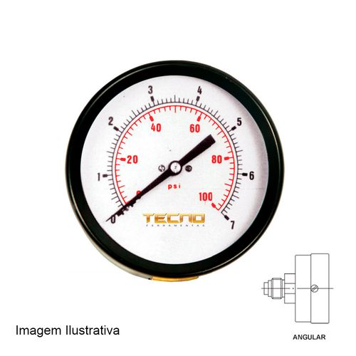 Manômetro Caixa Aço Carbono Interno de Latão Ø50mm Classe B Escala Dupla 0 a 250kg/cm² (3.500Psi) Rosca 1/8NPT Angular Novotest.br TECN-500.50A250
