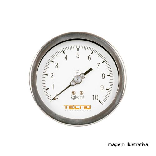 Manômetro Caixa Aço Inox Interno de Latão Ø63mm Classe B Escala Dupla 0 a 4kgf/cm² Rosca 1/8"NPT Angular Novotest.br TECN-600.63A4
