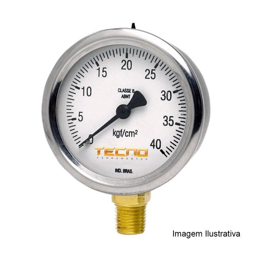 Manômetro Caixa Aço Inox Interno de Latão Ø63mm Classe B Escala Dupla 0 a 60kgf/cm² Rosca 1/4"NPT Reto Novotest.br TECN-600.63R60