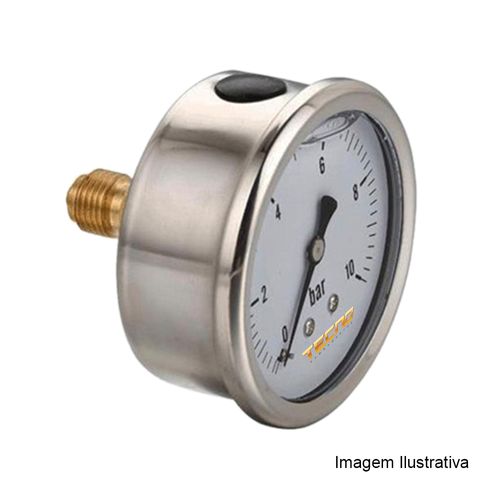 Manômetro Caixa Aço Inox Interno de Latão Glicerinado Ø63mm Classe B Escala Dupla 0 a 100kgf/cm² Rosca 1/4"NPT Angular Novotest.br TECN-650.63A100