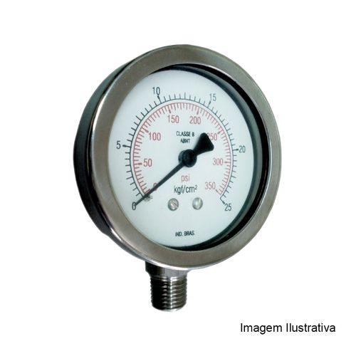 Manômetro Total Inox Ø100mm Classe A1 Escala Dupla 0 a 200kgf/cm² Rosca 1/2"NPT Reto Novotest.br TECN-700.100R200