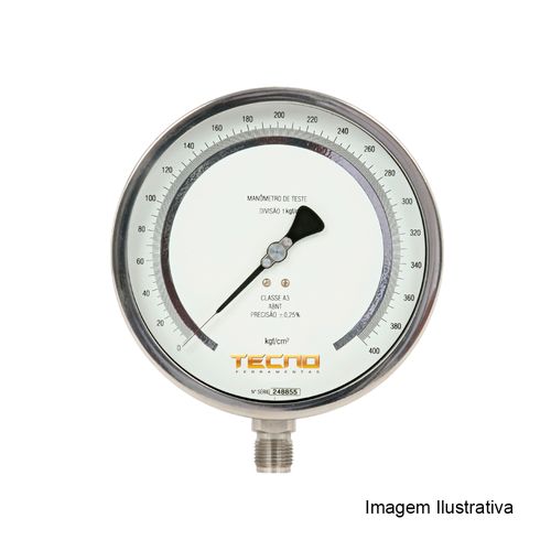 Manômetro Padrão Total Inox Mostrador Ø100mm Escala Dupla 0 a 300kgf/cm² Rosca de 1/2"BSP Reto Novotest.br TEC-800.150R300