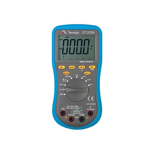Multímetro Digital 3-3/4 Dígitos Interface USB Iluminação Barra Minipa ET-2076A