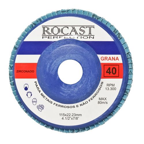 Disco de Lixa Flap Disc - 115 x 22mm - Ref. GR. 40 - ZIRCON Rocast 176,0001