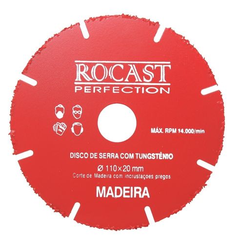 Disco de Serra com Tungstênio para Madeira - 110 x 20mm - Ref. TUNGSTÊNIO Rocast 245,0001