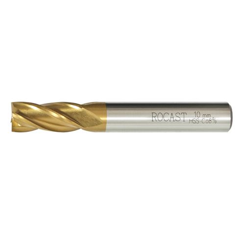 Fresa de Topo Haste Cilíndrica em Aço Rápido com 8% de Cobalto e Tratamento de Titânio Vários Cortes (HSS-Co-Tin) 25,00mm Ref. 844 AN Rocast 261,0032