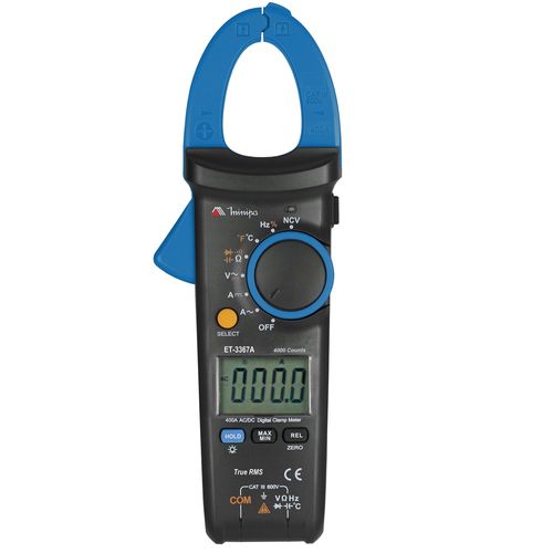 Alicate Amperímetro Digital True RMS Capacidade Corrente AC/DC 40 a 400A Tensão AC/DC Resistência Temperatura Capacitância Frequência Minipa ET-3367A