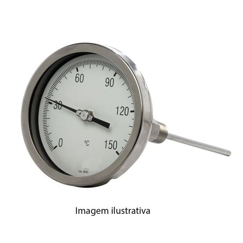 Termômetro Bimetálico Total Aço Inox Escala 0-300°C Ø100mm ØRosca 1/2" BSP ØHaste 3/8" Saída Angular Novotest.br IATER-100H300A300
