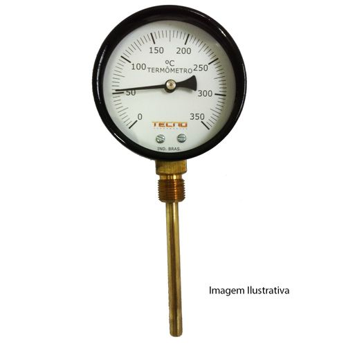 Termômetro Bimetálico Caixa de Aço Estampado Escala 0-250°C ØRosca 1/2" BSP ØHaste 3/8" Saída Reta Novotest.br TER-150H200R250