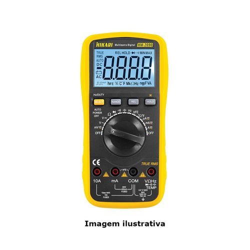 Multímetro Digital Tensão DC 400m-1000V AC 400m-750V Corrente DC 400µ-10A AC 400u-10A Resistência 400-40MOhms Ref. 21N137 Hikari HM-2090