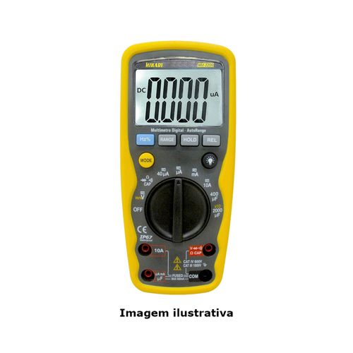 Multímetro Digital Tensão 400m-1000V Corrente AC/DC 40uA-10A Resistência 400-40MOhm Capacitância 40n-20mF Frequência 5-5kHz Ref. 21N052 Hikari HM-2200