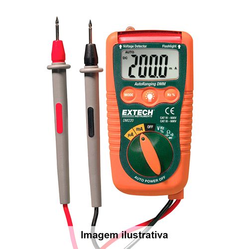 Minimultímetro de Bolso com Detector de Tensão Sem Contato NCV e Lanterna Integrada Extech DM220