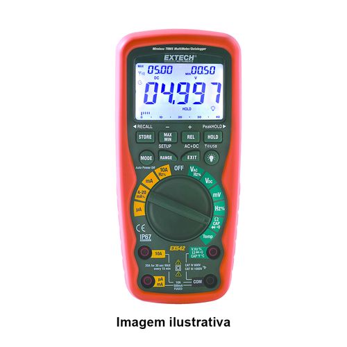 Multímetro Registrador de Dados Industrial True RMS Sem Fio com 12 Funções Extech EX542