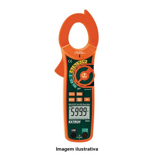 Alicate Amperímetro Capacidade 600A com Detector de Tensão Sem Contato NCV Garra 40mm Extech MA640