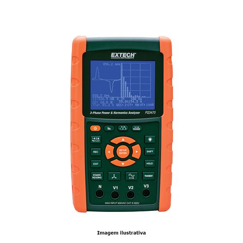 Registrador de Dados Analisador de Energia e de Harmônicos Gráfico Trifásico Capacidade Corrente AC 3000A Extech PQ3470