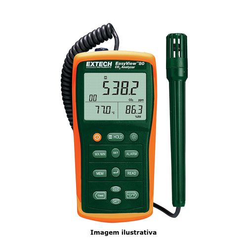 Medidor de Qualidade do Ar Uso Interno Datalogger CO2 Capacidade 0 a 6000ppm Extech EA80