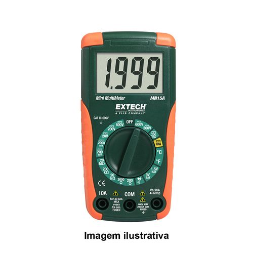 Minimultímetro Digital Compacto de Alcance Manual com 8 Funções incluindo Temperatura Extech MN15A