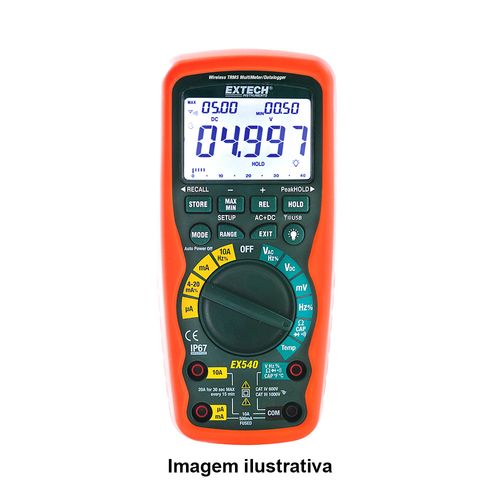 Multímetro/Registrador de Dados 9.999 Leituras Industrial True RMS com 12 Funções Wireless 915MHz Extech EX540