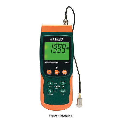 Medidor de Vibração/Registrador de Dados Capacidade Aceleração 0,5 a 199,9 m/s2 Velocidade 0,5 a 199,9 mm/s Deslocamento 0.003 a 1,999mm Extech SDL800