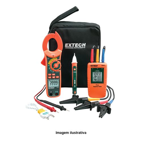 Kit de Teste de Alicate Amperímetro/Rotação de Fases Extech MA640-K