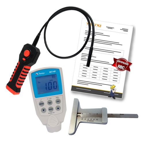Kit Inspeção Veicular para Oficinas com Medidor de Tinta Seca e Medidor de Sulco de Pneu Analógico Novotest.br KIV-02-CAL Certificado de Calibração