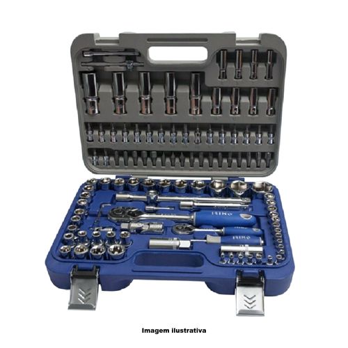 Jogo Soquete e Acessorios Quadrado 1/4'' e 1/2'' Soquetes 4 a 32mm, Combinadas 8 a 19 com 108 Peças Irimo 129-108-4
