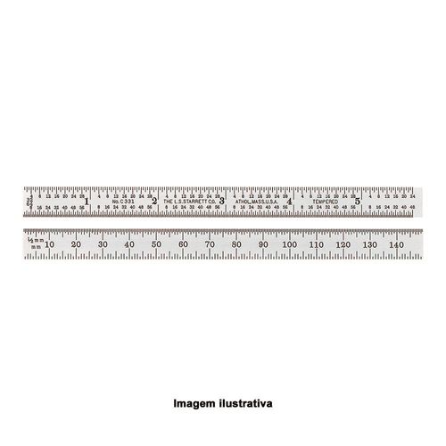 Escala de Aço Fosca Capacidade 300mm Graduação 0,5mm 1/32'' 1mm 1/64'' Starrett C636-300