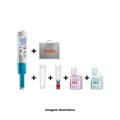 Kit Phmetro 0 a 14pH com Termômetro 0 a 60°C Conjunto com Maleta Solução Tampão Tampa de Armazenamento Ref. 0563 2065 Testo 206-pH1