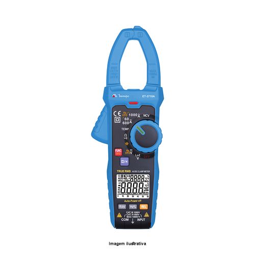 Alicate Amperímetro Corrente AC 60 a 1000A True RMS Detecção Tensão Sem Contato CAT IV Minipa ET-3710A