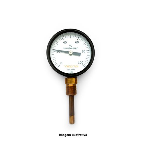 Termômetro Bimetálico Caixa de Aço Estampado Escala 0-100°C ØRosca 1/2" BSP ØHaste 3/8" Saída Reta Novotest.br TER-80H50R100