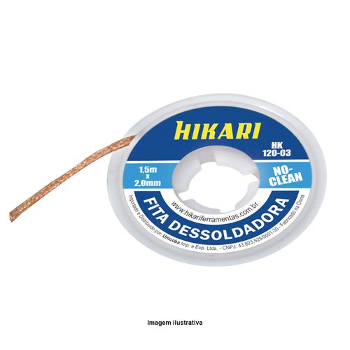 Malha de Cobre Fita Dessoldadora 1,5m x 2,0mm Ref. HK-120-03 Hikari 21H003