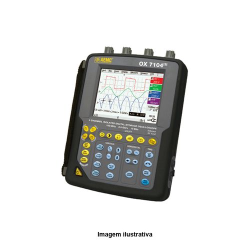 Osciloscópio Portátil 4 Canais Largura de Banda 100MHz Tela 320x240px Touch Screen Memória 50000 Pontos por Canal Megabras OX7104