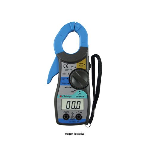 Alicate Amperímetro 2 a 200A AC Tensão DC 600V AC 450V Resistência 200KOhms CAT II 600V Minipa ET-3122B