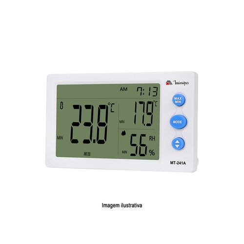 Termohigrômetro Temperatura -10 a 50°C Umidade 10 a 90% 2 Canais Minipa MT-241A