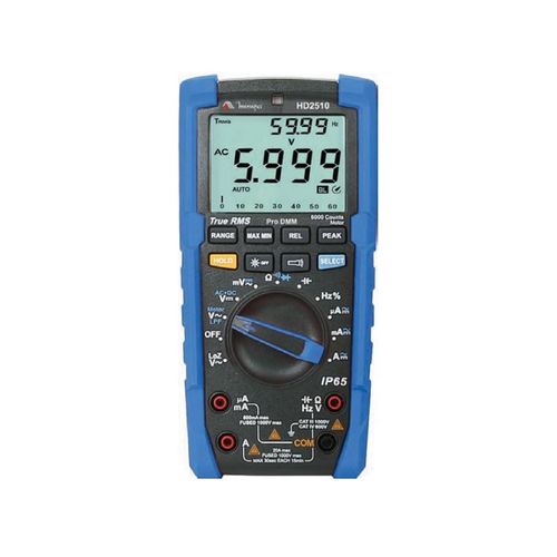 Multímetro True RMS AC / AC+DC display 3 5/6 prec 0,5% prot IP65 CAT IV 600 V queda 2 m baixa impe 600 V/300 kO freq 100 Hz a 40 MHz Minipa HD2510