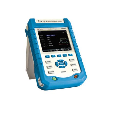 Analisador de energia display TFT 1/4" VGA True RMS AC memoria 8 Gb tensão AC+DC RMS 1 V a 1000 freq 42,5 Hz a 414 Hz CAT IV 600 V Minipa ET-5062