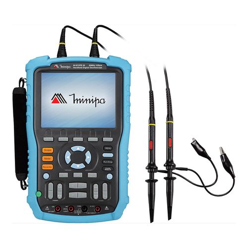 Osciloscópio portátil LCD colorido 5,7’’ 2 canais prec vertical ±3% prec horizontal +50 ppm Data Logger 800 k CAT III 300 V Minipa M-SCOPE 60