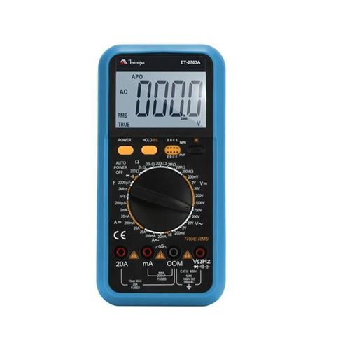 Multímetro digital 3 dígitos tensão DC 6-1000 V AC 6-750 V resistência 600 a 40 mohms capacitância indutância frequência CAT III 600 V Minipa ET-2703A