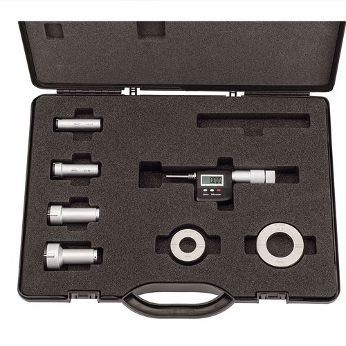 Conjunto de micrômetros internos digitais três contatos de metal duro 44 EWR - curso 50-100x0,001 mm incluso anéis padrão 355E estojo Mahr 4191163