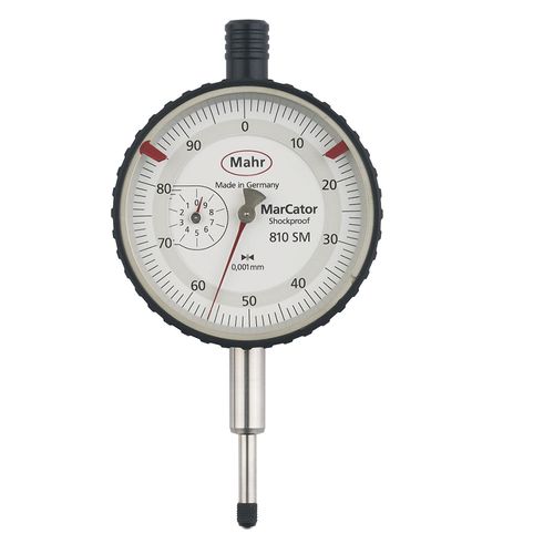 Relógio comparador 810 SM a prova de choque incluso estojo de plástico – curso 1x0,001 mm Mahr 4311070