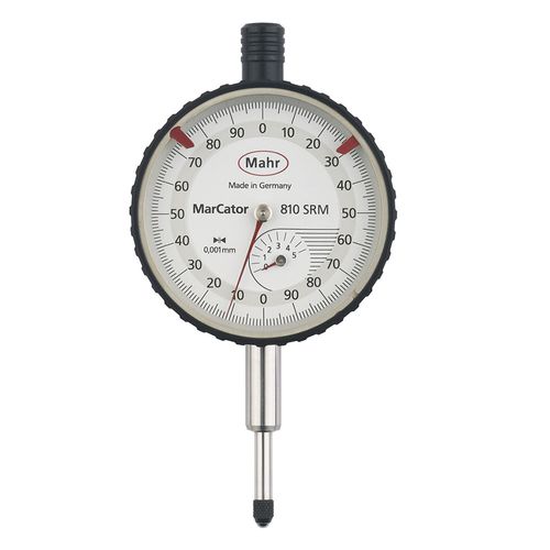 Relógio comparador 810 SRM a prova de choque incluso estojo de plástico – curso 5x0,001 mm Mahr 4311080