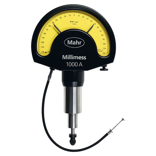 Relógio comparador "Millimess" 1000 A modelo grande – curso ± 120 µm incluso estojo e cabo de acionamento 951 Mahr 4338100