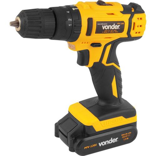 Parafusadeira e furadeira com impacto a bateria 12 V carregador bivolt automático 6001000120 VONDER PFV 120I