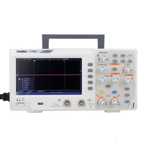 Osciloscópio 2 canais LCD 7'' Colorido 800x480 Interface USB 2.0 100 Mhz 1 GS/S Victor-Ruoshui 1100S