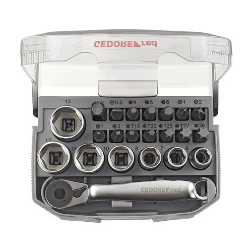 Jogo soquetes 1/4 sextavado bits 6-13 mm 23pcs 3300026 Gedore red R49005023
