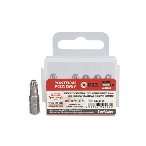 Ponteira para parafusadeira pozidriv (PZ) PZ1x25 mm Noll 437,0007