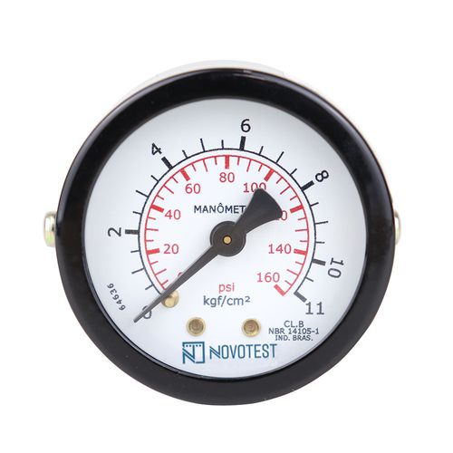 Manômetro caixa aço carb int latão ø50 mm 0-11kg/cm²-160Psi 1/4 NPT reto Novotest.br TECN-500.50A11PR